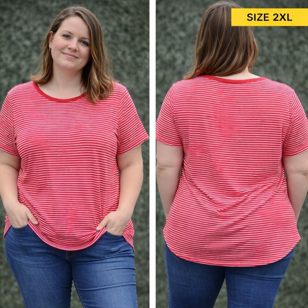 Faded glory Classic Striped Short-Sleeve Tee in red - Size 2XL